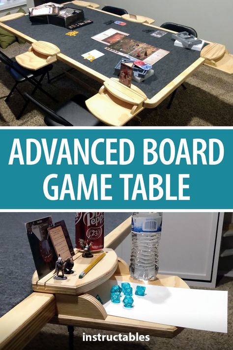 Tabletop Game Room Ideas, Folding Game Table Diy, Dnd Tables Diy, Table Top Game Room, Diy Game Table How To Build, Diy Board Game Table Topper, Diy Gaming Table Plans, D&d Table Gaming, Board Game Dining Table