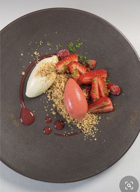 Gourmet Desserts Presentation, Daniel Fletcher, Iced Vovo, Strawberry Coulis, Strawberry Panna Cotta, Travel Ticket, Fine Dining Desserts, Gourmet Food Plating, Dessert Restaurants