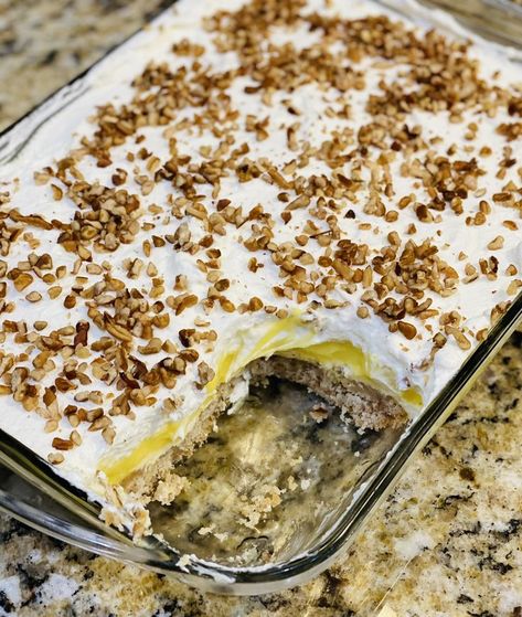 Bread Pudding Recipe With Vanilla Sauce, Cream Cheese Pudding, Lemon Lasagna, Pudding Desserts Layered, Pudding And Cool Whip, Lemon Lush Dessert, Pecan Pie Cheesecake Recipe, Lemon Delight, Lush Cake