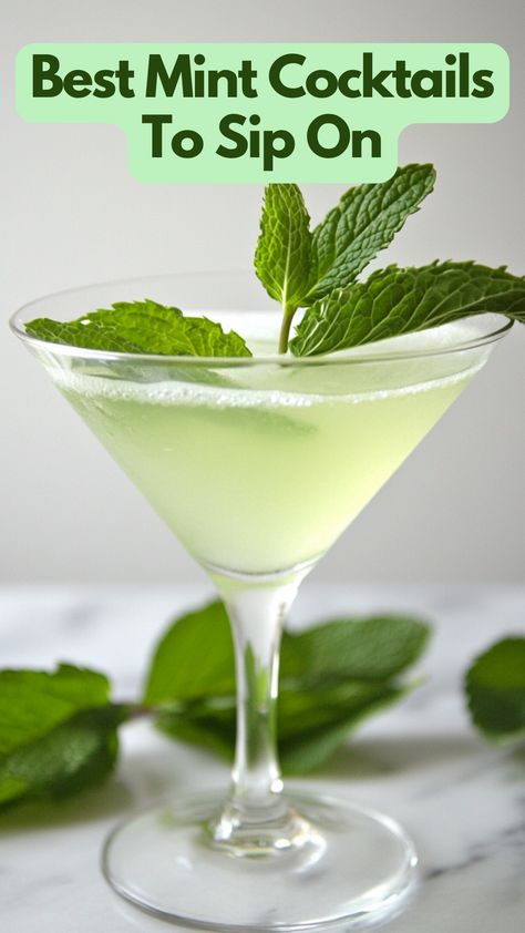 A refreshing glass of mint cocktail with a sprig of fresh mint, perfect for cooling down on a warm day. Cocktails With Fresh Mint, Mint Simple Syrup Cocktails, Vodka Mint Cocktail, Cocktails With Mint Leaves, Cocktail With Mint Leaves, Gin Mint Cocktail, Fresh Mint Cocktails, Mint Drinks Alcohol, Drinks With Mint Leaves