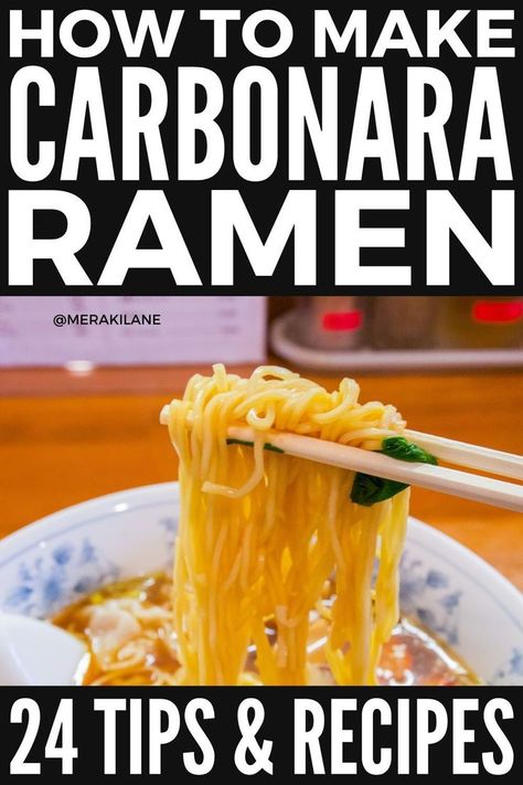 Carbonara Ramen showcases serious culinary creativity. Check out our list of 12 recipes that are definitely worth trying. Ramen Carbonara Recipe, Ramen Carbonara, Carbonara Ramen, How To Make Carbonara, Classic Carbonara, Recipes Ramen, Japanese Noodle Soup, Vegetarian Ramen, Ramen Dishes