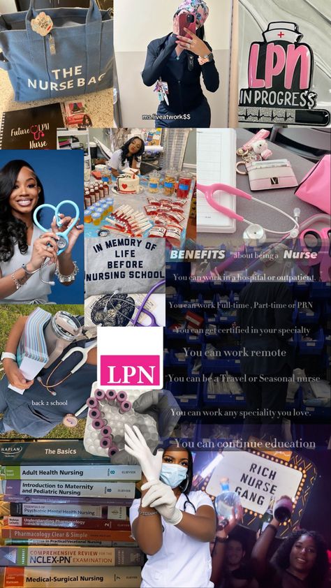 #nursing #nursingstudent #nursingschool Motivation Nursing School, Lpn Nursing Student Aesthetic, Lpn Nursing Aesthetic, Lpn Vision Board, Nursing Inspo Board, Nurse School Aesthetic, Student Nurse Aesthetic, Nursing School Black Women, Different Nurse Jobs