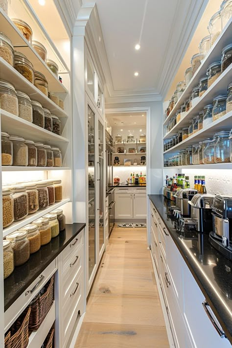 Luxury Pantry, Walk In Pantry Ideas, Kitchen Pantries, Beautiful Pantry, Pantry Layout, Kitchen Butlers Pantry, House Pantry, Dream Pantry, Perfect Pantry