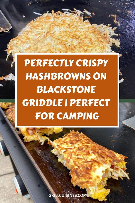 Make the crispiest Blackstone Hash Browns ever with this simple recipe! You can make these hashbrowns fresh or frozen for a quick and easy Blackstone breakfast. This recipe is perfect for camping or a crowd. You can make hashbrown scramble, omelet, or even casserole on your flat top grill #blackstonebreakfast#griddlebreakfast#blackstonecampingrecipes Hashbrown On Blackstone, Black Stone Hashbrowns, Hashbrowns On Blackstone Griddle, Blackstone Hashbrowns, Breakfast On Blackstone Griddle, Hashbrown Scramble, Griddle Sides, Smashed Cinnamon Rolls, Blackstone Breakfast Ideas