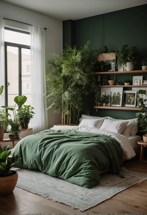 Green Room Ideas Bedroom, Cozy Small Bedrooms, Sage Green Bedroom, Bedroom Ambiance, Green Bedroom, Green Walls, Romantic Bedroom, Couple Bedroom, Green Rooms