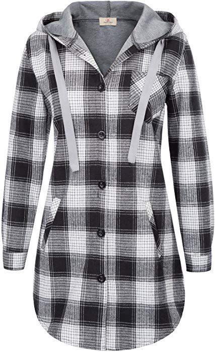 Women Classic Plaid Cotton Hoodie Button-up Flannel Shirts S Black at Amazon Women’s Clothing store: Womens Flannel Jacket, Pola Jaket, Women Flannel, Hoodie Weather, Etsy Promotion, Plaid Hoodie, Etsy Marketing, Flannel Women, Flannel Jacket