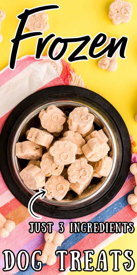 These Peanut Butter Banana Frozen Dog Treats are the perfect treat for the pups when the days are hot! Just three ingredients and 10 minutes to make! Homemade Frozen Dog Treats, Frozen Banana Treats, Peanut Butter Banana Recipes, Dog Treats Homemade Peanut Butter, Greek Yogurt Peanut Butter, Banana Dog Treat Recipe, Frozen Dog Treats Homemade, Frozen Treats Recipes, Banana Frozen