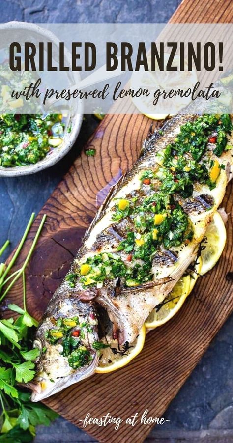 Grilled Branzino Recipe Whole, Whole Fish Grilled, Gremolata Recipe For Fish, Whole Grilled Fish, Branzino Recipe Whole Grilled, Bronzino Fish Recipe Grill, Mediterranean Grilled Fish, Whole Fish Recipes Grilled, Branzino Recipe Whole