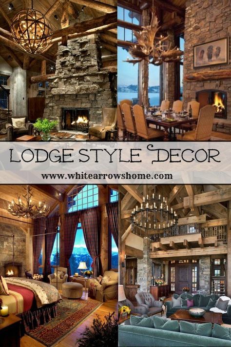 Lodge style decor on Welcome Home Sunday. Mountain Lodge Decor, Lodge Interiors, Log Home Decor, Lodge Style Decorating, Lodge Living Room, Lodge Style Home, Lodge Ideas, Ski Lodge Decor, Lodge House