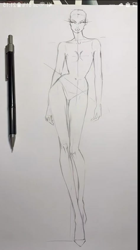 High Fashion Design Sketches, Simple Fashion Drawing, Modeling Poses Drawing, How To Draw Croquis, How To Draw A Model, Drawing On Body With Pen, High Fashion Drawing, Drawing Models Poses, Fashion Design Figures