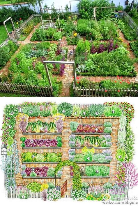 25 best vegetable garden design ideas & easy layout plans for beginners & pros to grow your own food in a front or backyard edible landscape. - A Piece of Rainbow, kitchen garden, vegetable gardening ideas, small space tips, grow your own food, herbs, homestead, homesteading, spring, summer, raised beds, trellis, greenhouse, DIY Sunny Garden Ideas, Beautiful Vegetable Garden, Vegetable Garden Plans, Homestead Garden Layout, Vegetable Garden Layout Design, Vegetable Garden Design Ideas, Small Garden Plans, Fantasy Farm, Small Garden Layout