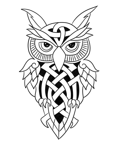 Celtic Owl Tattoo Design, Celtic Owl Tattoo, Aari Pencil Drawing, Celtic Coloring Pages, Celtic Forest, Celtic Coloring, Celtic Owl, Carving Templates, Owl Tattoo Design