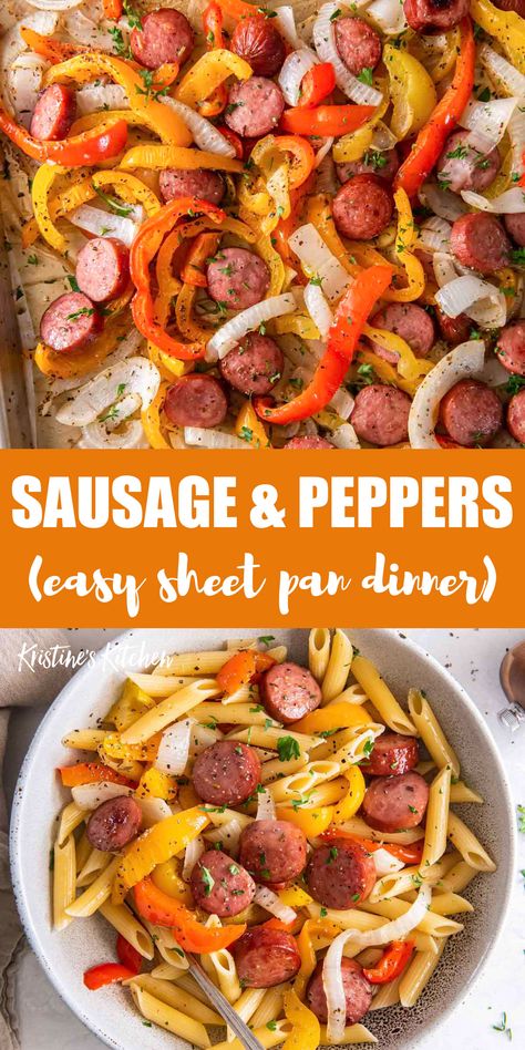 Sausage Oven Recipes, Sausage And Peppers Sheet Pan, One Pan Sausage, Sausage And Peppers Sandwich, Sausage And Peppers Recipe, Easy Sheet Pan Dinner, Pan Sausage, One Pan Recipe, Sandwich Rolls