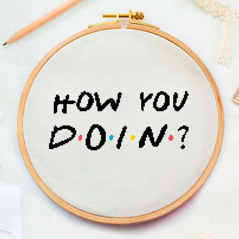 Cross Stitch Friends Tv Show, Crochet Friends Tv Show, Cross Stitch Friends, Friends Embroidery Tv Show, How You Doing Joey, Cross Stitch Home Decor, Friends Cross Stitch Pattern, Embroidery Friends, Friend Embroidery