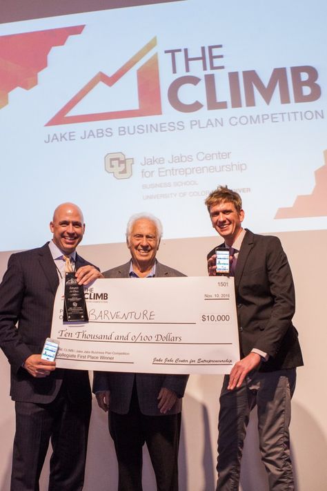 Barventure won the top award in The Climb business competition, sponsored by The Jake Jabs Center for Entrepreneurship at the University of Colorado Denver Business School. Jabs, founder of American Furniture Warehouse, presented the giant checks. Colorado Quotes, University Of Colorado Denver, Business Competition, Giant Check, Colorado Summer, Colorado Denver, University Of Colorado, Furniture Warehouse, Business Entrepreneurship