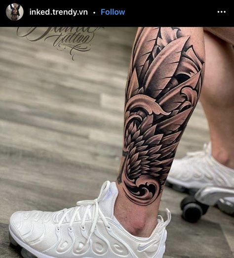 Tattoo Trends 2023, Tato Geisha, Side Leg Tattoo, Calf Sleeve Tattoo, Tattoos Polynesian, Calf Tattoo Men, Herren Hand Tattoos, Back Of Leg Tattoos, Ink Magic