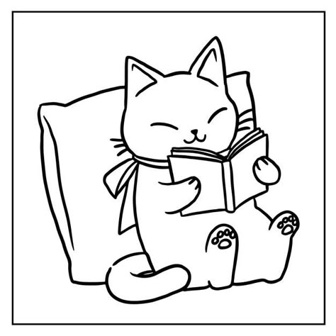 Coloring page cartoon cat reading book c... | Premium Vector #Freepik #vector #design #character #cartoon #cat D&d Coloring Pages, Cute Cat Coloring Pages, Coloring Pages Cat, Cat Coloring Pages, Idee Cricut, Cat Reading, Cat Coloring Page, Cat Books, Cat Wall Art