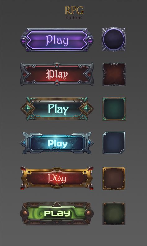 ArtStation - Fantasy RPG slots and buttons, Tatiana Zenzina Game Button Design, Game Design Inspiration, Ui Game Design, Game Interface Design, Rpg Game Design, Game User Interface, Game Buttons, Game Button, Ui Buttons