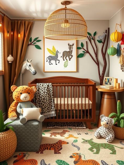 21 Nursery Ideas to Create a Dreamy Baby Space Brown Theme Nursery, Nursery Ideas Orange, Eclectic Baby Room, Nursery Ideas Animals, Zoo Themed Nursery, Jungle Nursery Ideas, Zoo Nursery Theme, Baby Nook, Safari Baby Room