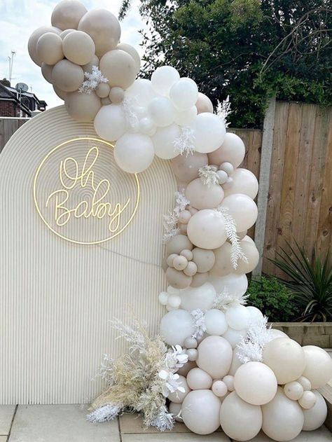 90pcs Cream Beige Balloon Garland Arch Kit Rustic Wedding Engagement Decoration Bridal Shower Baby Birthday Party Gender Reveal Balloon Baptism ChristeningI discovered amazing products on SHEIN.com, come check them out! Hen Do Balloon Arch, Classy Decorations Party, Gender Reveal Outside Decorations, Gold And White Baby Shower Ideas, Baby Christening Decorations, Baptism Balloon Garland, Engagement Balloon Arch, Beige Balloon Arch, Beige Wedding Decor