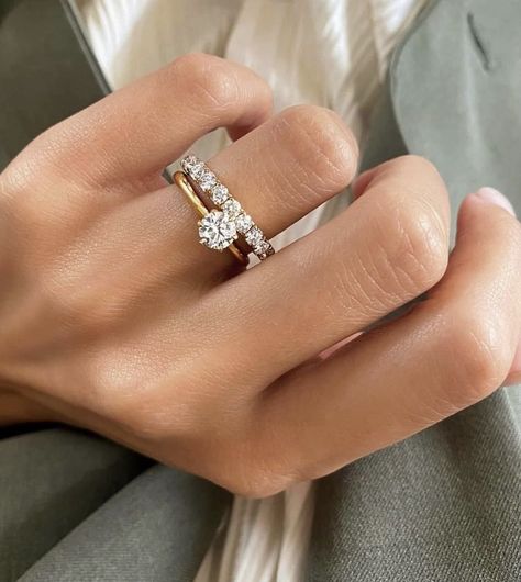 Ring Combos, Solitaire Ring Designs, Chloe Ring, Chloe Rose, Creative Jewelry Photography, Timeless Ring, White Gold Set, White Gold Wedding Bands, Yellow Gold Setting