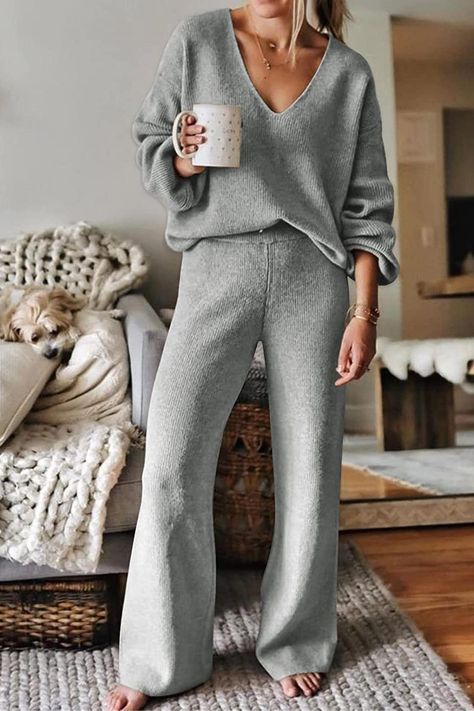 2 Piece Lounge Set Outfit, Sweater Lounge Set, Lounge Sets For Women, Sweatsuit Outfits, Hourglass Outfits, Knit Loungewear Set, Lounge Outfits, Womens Knit Sweater, Loungewear Outfits