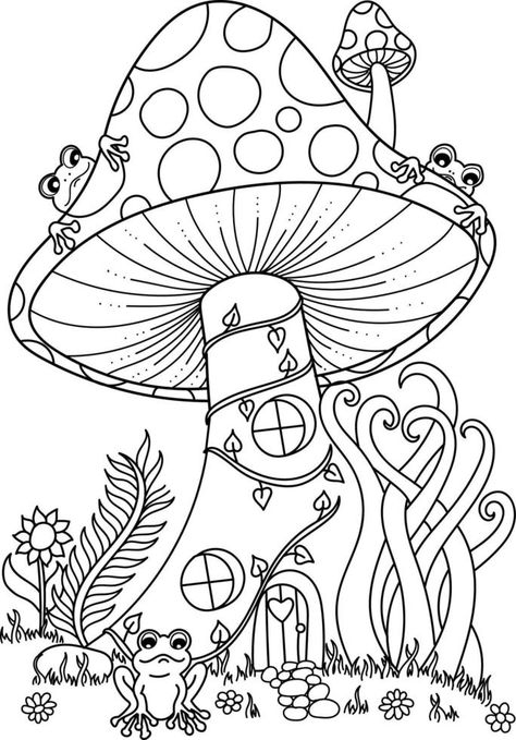 Mushroom Printable, Hippie Coloring Pages, Mushroom Coloring Pages, Mushroom Coloring, Tumblr Coloring Pages, Mushroom Houses, Fairy Mushroom, Birth Colors, Frog Coloring Pages