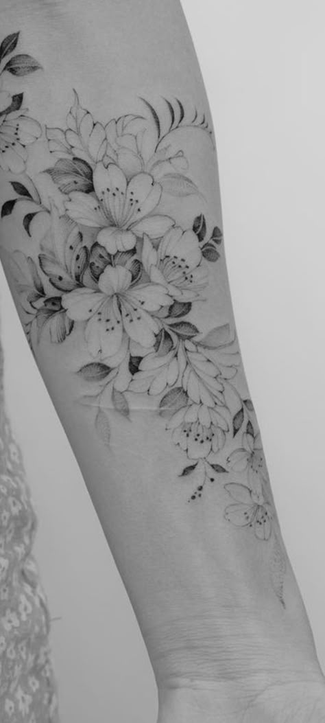 Delicate Flower Sleeve Tattoo, Airy Flower Tattoo, Forearm Botanical Tattoo, Flower Text Tattoo, Light And Airy Flower Tattoo, Wispy Flower Tattoo, Wild Flower Forearm Tattoo Women, Camelia Flower Tattoo, Soft Flower Tattoo