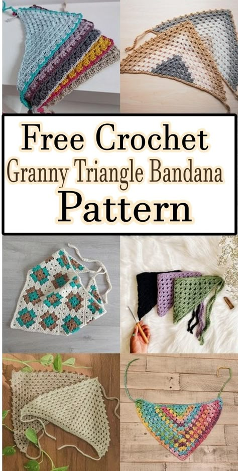 Crochet Granny Triangle Bandana Solid Granny Triangle, Granny Bandana Crochet Pattern, Crochet Granny Bandana, Triangle Bandana Crochet Pattern Free, Crochet Patterns To Make And Sell, Crochet Bandana Granny Square, Granny Square Hair Bandana, Boho Crochet Headband Pattern Free, Crochet Bandanna Free Pattern