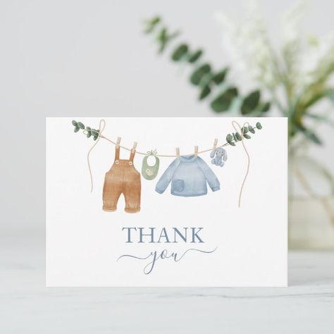 Express your heartfelt thanks with our Boho Neutral Boy Baby Shower Thank You Card! This elegant card features muted neutral tones, including dusk blue and beige, creating a calming and inviting palette. The design showcases an adorable clothesline adorned with baby boy clothes, adding a sweet and charming element to the card. Personalize the card with your own message to thank your guests for their love and generosity. Diy Watercolor Cards, Neutral Watercolor, Baby Boy Cards, Heartfelt Thanks, Dusk Blue, Watercolor Baby Shower, Baby Shower Card, Baby Shower Thank You Cards, Boy Cards