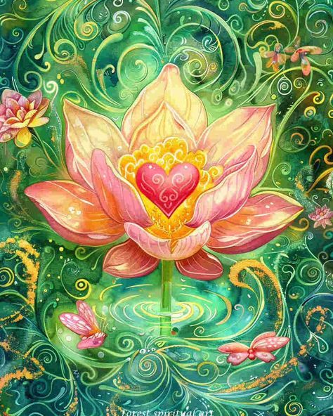 Heart Of Forgiveness💗｜original spiritual artwork 🧚🏻original AI art combine with spirituality 👉commercial use unavailable #healingart #spiritualart #spiritualawakenings #spiritualhealing #arthealing #aiartist Spiritual Pictures, Heart Artwork, Lotus Flower Art, Spiritual Paintings, Yoga Studio Design, Instagram Heart, Lotus Art, Altered Book Art, Energy Art