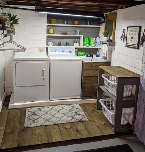 Cinder Block Laundry Room, Basement Laundry Room Ideas Unfinished, Unfinished Basement Laundry Room, Unfinished Basement Laundry, Unfinished Basements, Basement Laundry Room Makeover, Landry Room, Field House, Basement Laundry Room