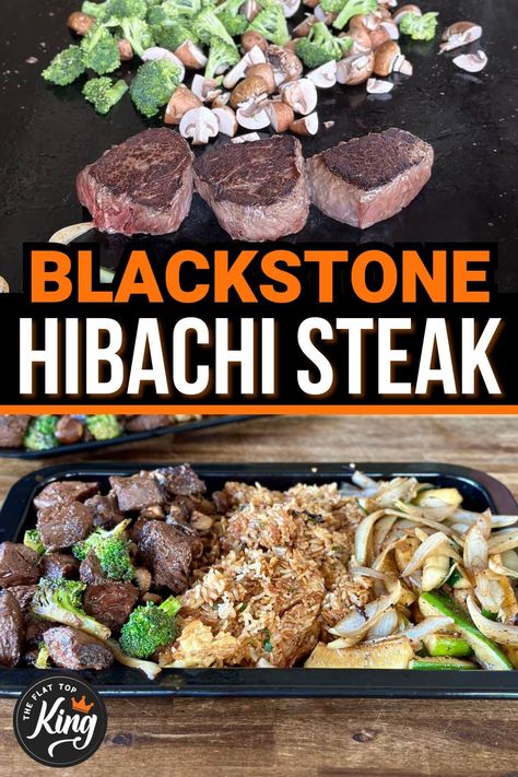 At Home Hibachi Dinner On Blackstone, Cube Steak On Blackstone Griddle, Japanese Hibachi Recipes Blackstone, Black Stone Hibachi Steak, Chinese On The Blackstone, Steak Hibachi Blackstone, Hibachi Steak On Blackstone Griddle, Diy Hibachi Recipes, Hibachi Steak Recipes