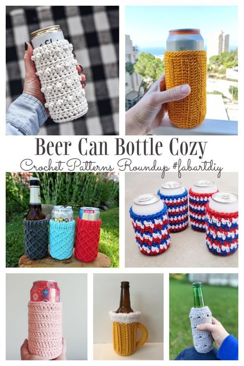 Beverage Beer Can Bottle Cozy Free Crochet Patterns Crochet Beer Cozy, Beer Bottle Cozy, Learn Crochet Beginner, Crochet Beer, Beer Coozie, Mason Jar Cozy, Bottle Cozy, Beer Cozy, Crochet Mug Cozy