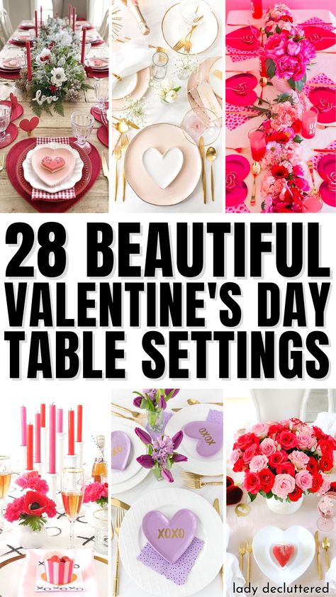 28 Beautiful Valentine's Day Table Settings Valentine Dinner Decorations, Galentines Aesthetic, Galentines Party Decor, Valentines Day Tablescapes, Valentine Dinner Party, Valentine Day Table Decorations, Valentines Background, Background Valentines Day, Valentine Tablescape