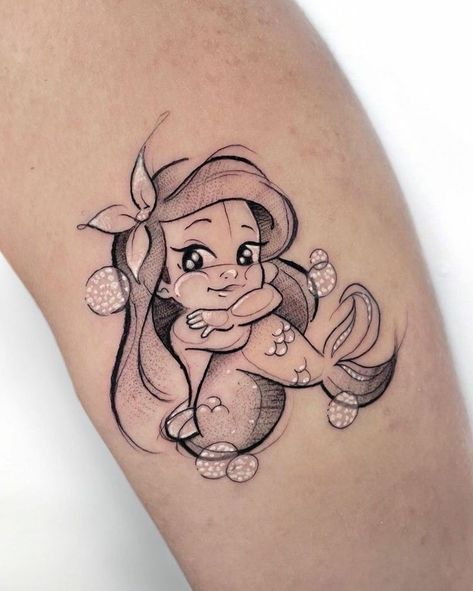 Ariel Tattoo, Disney Stitch Tattoo, Disney Inspired Tattoos, Disney Sleeve Tattoos, Mermaid Tattoo Designs, Disney Sleeve, Stitch Tattoo, Princess Tattoo, Mommy Tattoos