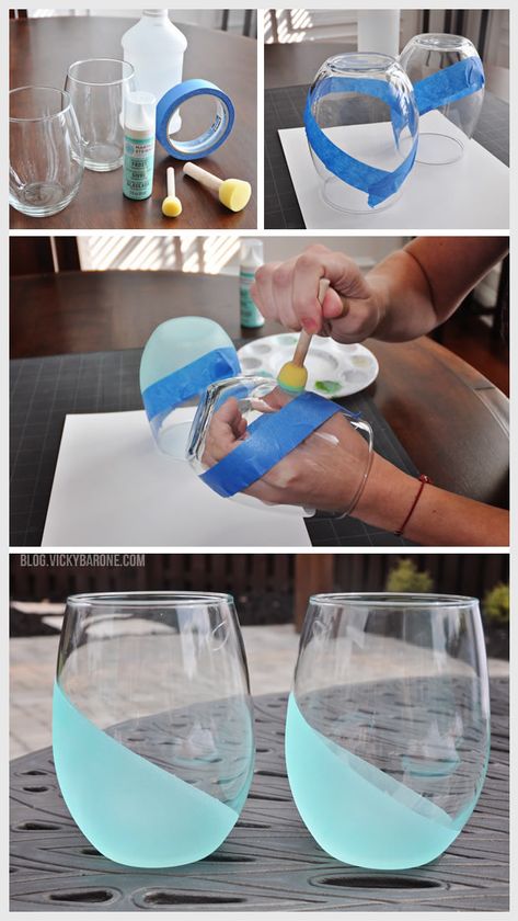 Koti Diy, Summer Diy Projects, Diy Wine Glasses, Idee Cricut, Wine Glass Crafts, Wine Bottle Diy Crafts, Wine Bottle Diy, Painted Wine Glasses, Diy Wine