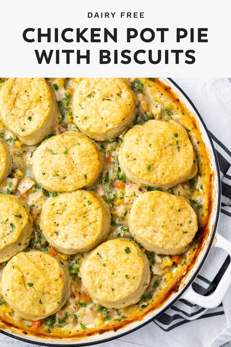 Dairy Free Chicken Pot Pie, Chicken Pot Pie With Biscuits, Pot Pie With Biscuits, Chicken Peas, Dairy Free Sauces, Homemade Biscuit, Dairy Free Meals, Dairy Free Recipes Dinner, Peas And Carrots