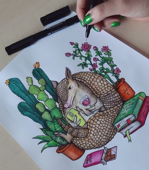 Armadillo Animal, Armadillo Art, Animal Art Painting, Pencil Cactus, Sticker Inspiration, New Things To Try, Pyrography Art, Book Tattoo, Painting Drawing