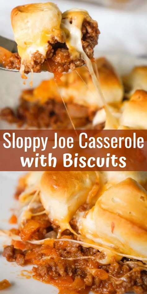 Sloppy Joe In Biscuits, Sloppy Joe Biscuits Pillsbury, Biscuit Dishes Dinners, Easy Beef Casseroles For Dinner, Ground Beef Recipe With Biscuits, Easy Supper Ground Beef, Caserole Meal Beef, Sloppy Joe With Biscuits, Easy Meals With Biscuits