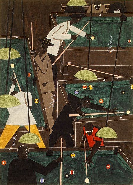 Pool Parlor, 1942, Jacob Lawrence Jacob Lawrence Art, Jacob Lawrence, Romare Bearden, Playing Pool, Jackson Pollock, September 7, Art Brut, African American Art, Elements Of Art