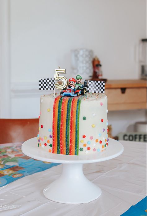 4th Birthday Party For Boys Mario, 5 Year Boy Old Birthday Cake, Four Years Old Birthday Ideas, 6 Yr Birthday Party Ideas Boy, Supermario Cakes For Boys, Cakes For 5 Year Boy, Super Mario Birthday Cake Diy, Mario Race Track Cake, Mario Second Birthday