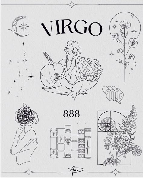 Virgo Tattoo ideas by Airo Astrology Inspired Tattoos, Witchy Minimalist Tattoo, Virgo Moon Tattoo, Virgo Astrology Tattoo, Virgo Aesthetic Tattoo, Tattoo Ideas Virgo, Virgo Zodiac Tattoo, Virgo Tattoo Designs For Women, Witchy Tattoo Designs