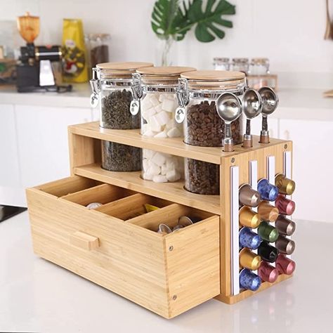 Coffe Organize, Coffee Tea Storage, Coffee Pod And Tea Storage, Tea And Coffee Storage, Tea Bag Organizer Ideas, Coffee Tea Organization, Loose Tea Storage, Drink Pantry, Loose Tea Organization