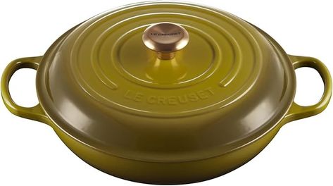 Amazon.com: Le Creuset Enameled Cast Iron Signature Braiser, 3.5 qt., Olive: Home & Kitchen Casserole Pan, Enameled Cast Iron, Le Creuset, Amazon Com, Kitchen Items, Home Kitchen, Cast Iron, Steam, It Cast