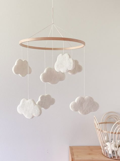 Boho Crib Mobile, Cloud Nursery Theme, Boho Crib, Mobile For Crib, Felt Cloud, Cloud Mobile Nursery, Sky Nursery, Cloud Nursery, Calm Nursery