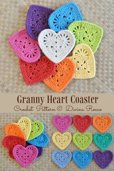 Free Heart Crochet Pattern, Crocheted Hearts, Crocheted Heart, Heart Coaster, Crochet Valentine Patterns, Beau Crochet, Crochet Coasters Free Pattern, Confection Au Crochet, Crochet Heart Pattern