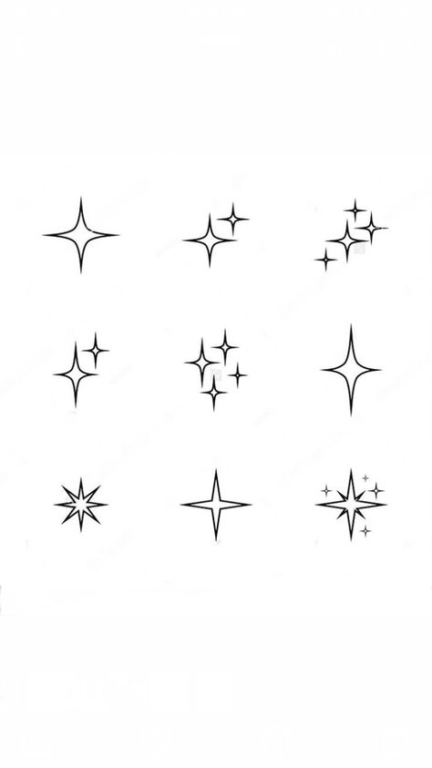 Star Tattoo Designs Minimalist, Small Star Tattoos On Hand, Twinkle Stars Tattoo, Family Of Four Tattoo, Star Flash Tattoo, Four Point Star Tattoo, Mini Star Tattoo Simple, Sparkle Tattoo Stencil, Star Line Drawing