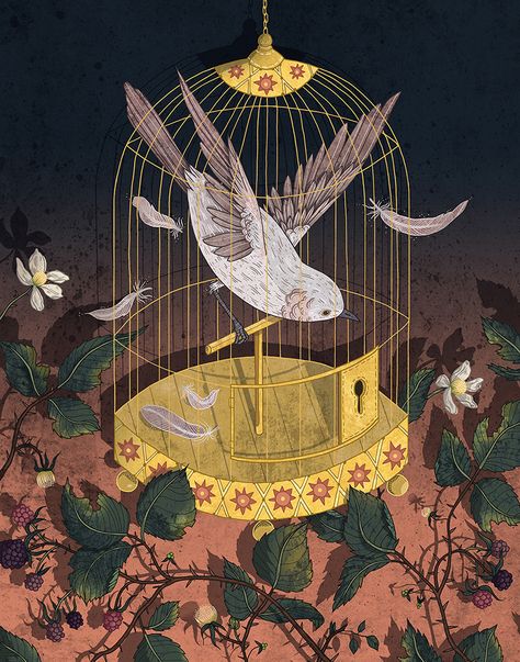 Caged by Jori van de Linde A Bird In A Covered Cage, Fish Inside A Birdcage Art, Bird In Cage Art, Bird In A Cage Aesthetic, Bird In Cage Drawing, Bird In A Cage Drawing, Bird Flying From Cage, Caged Bird Aesthetic, Bird Out Of Cage