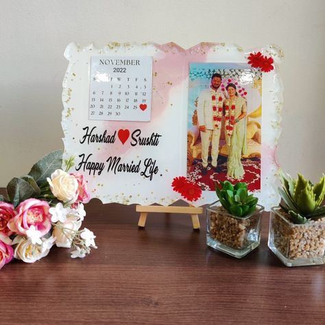 For orders 8999377965 Happy Married Life, Resin Frame, Handmade Paper Crafts, Diy Resin Art, Diy Resin, Married Life, Name Plate, Handmade Paper, Resin Art